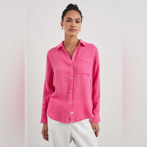 Rails Ellis Shirt Hibiscus Pink Organic Cotton Woman’s XSmall - Picture 1 of 12